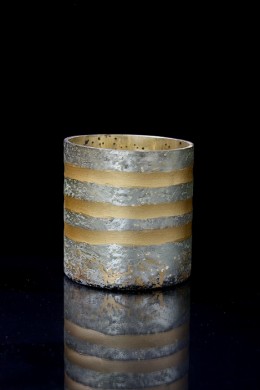  4"D x 4"H SMALL, SILVER AND GOLD MERCURY VOTIVE CANDLE HOLDER [513335] 